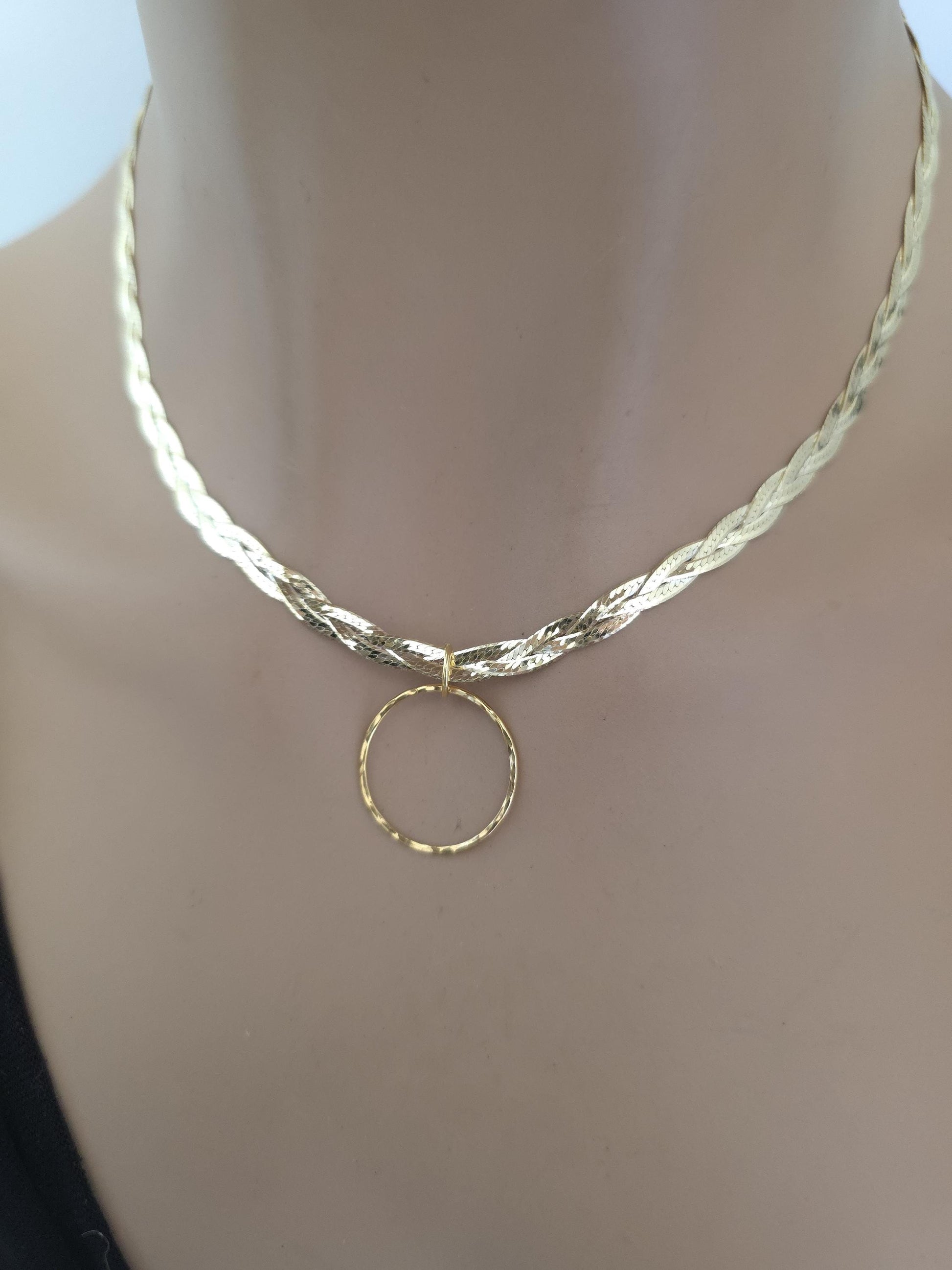 18k Gold Vermeil Over Sterling Silver Elegant Braided Herringbone Day Collar Necklace, Romantic Luxury Fine Jewelry