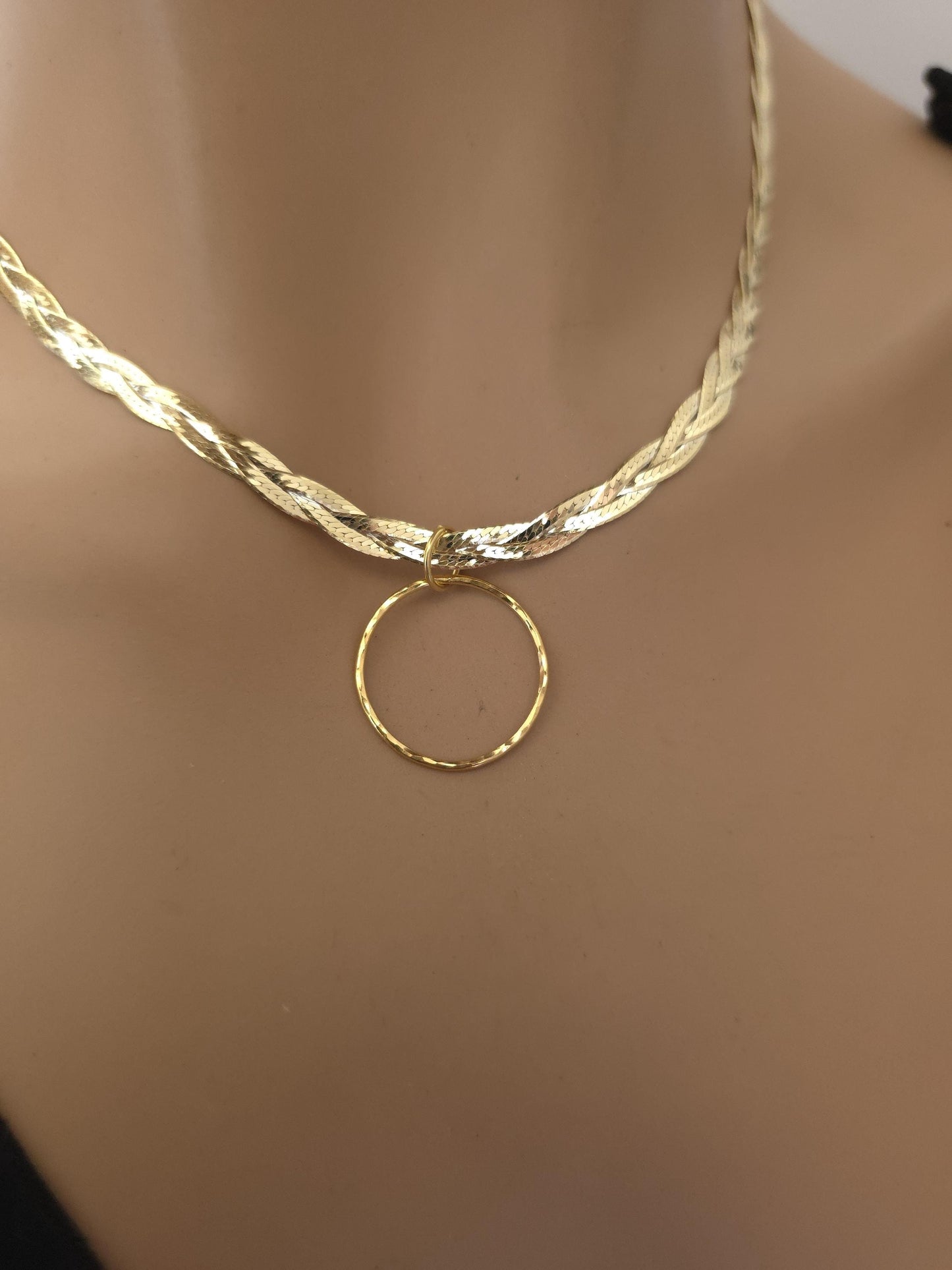 18k Gold Vermeil Over Sterling Silver Elegant Braided Herringbone Day Collar Necklace, Romantic Luxury Fine Jewelry
