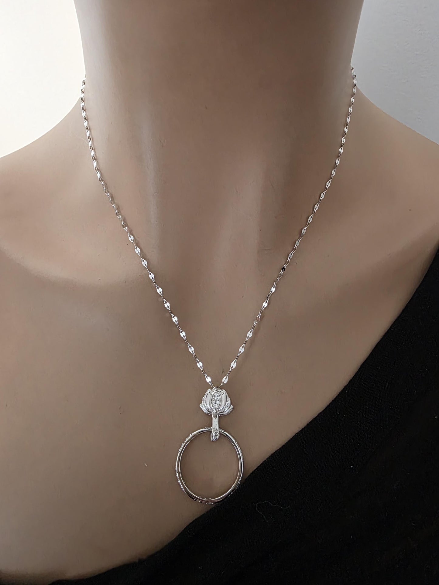 Sterling Silver Lotus Eternity O Ring Collar Choker Necklace - Partner Commitment Jewelry