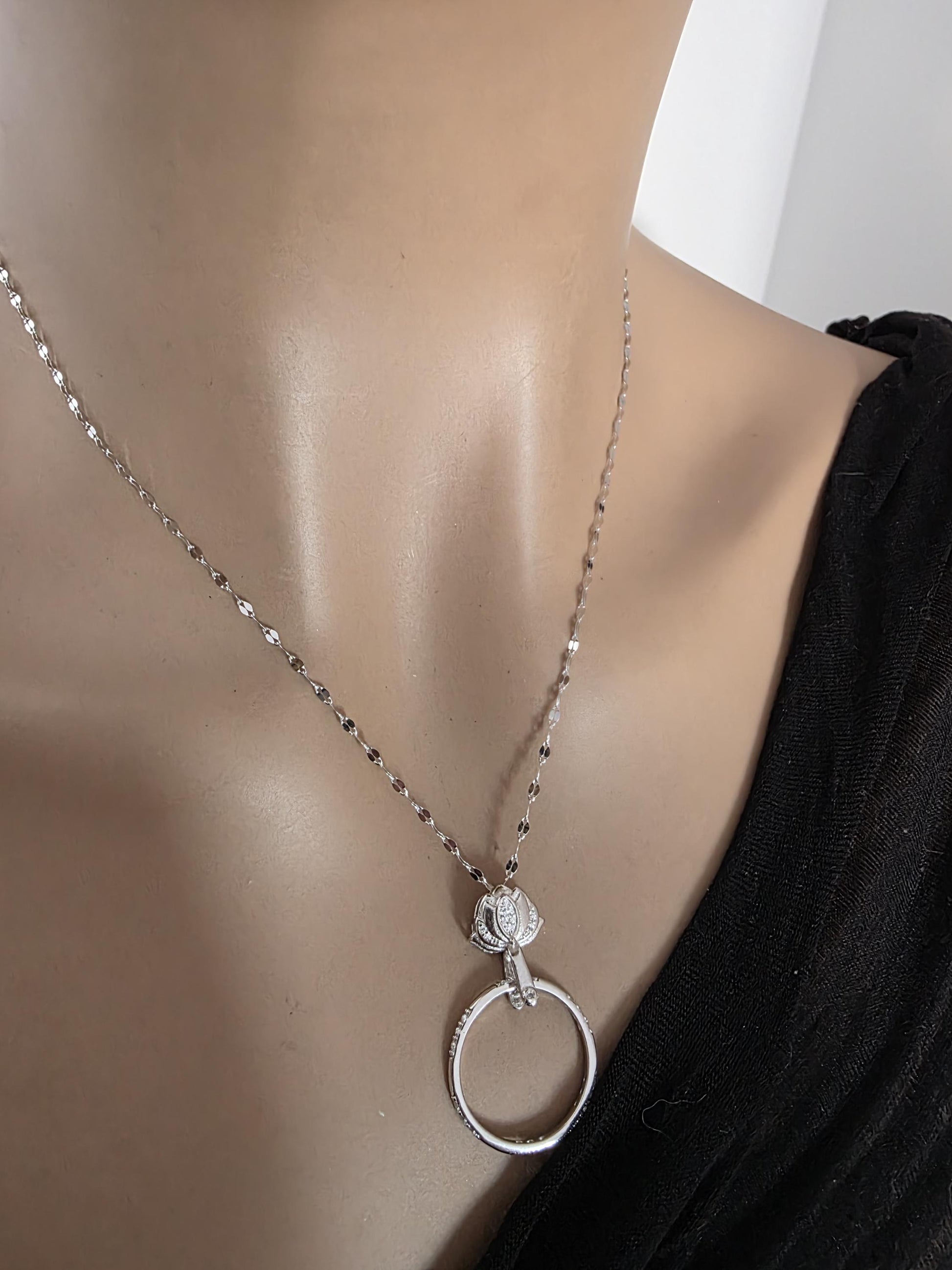 Sterling Silver Lotus Eternity O Ring Collar Choker Necklace - Partner Commitment Jewelry