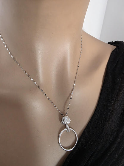 Sterling Silver Lotus Eternity O Ring Collar Choker Necklace - Partner Commitment Jewelry