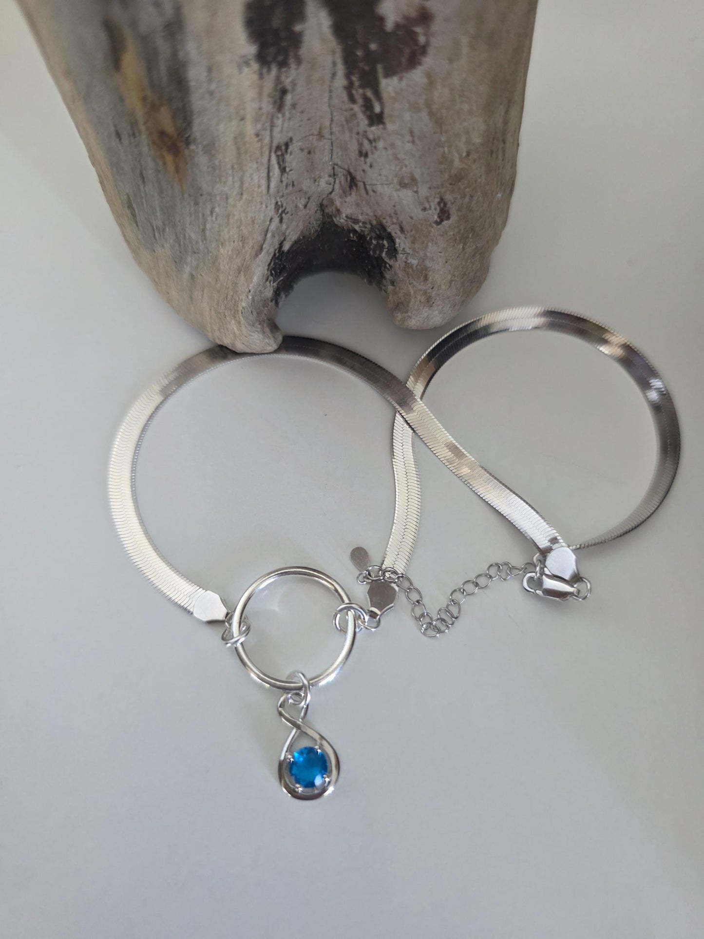 Sterling Silver Day Collar Necklace on 5mm Herringbone Chain with Crystal Pendant - Locking Option - Partner Jewelry