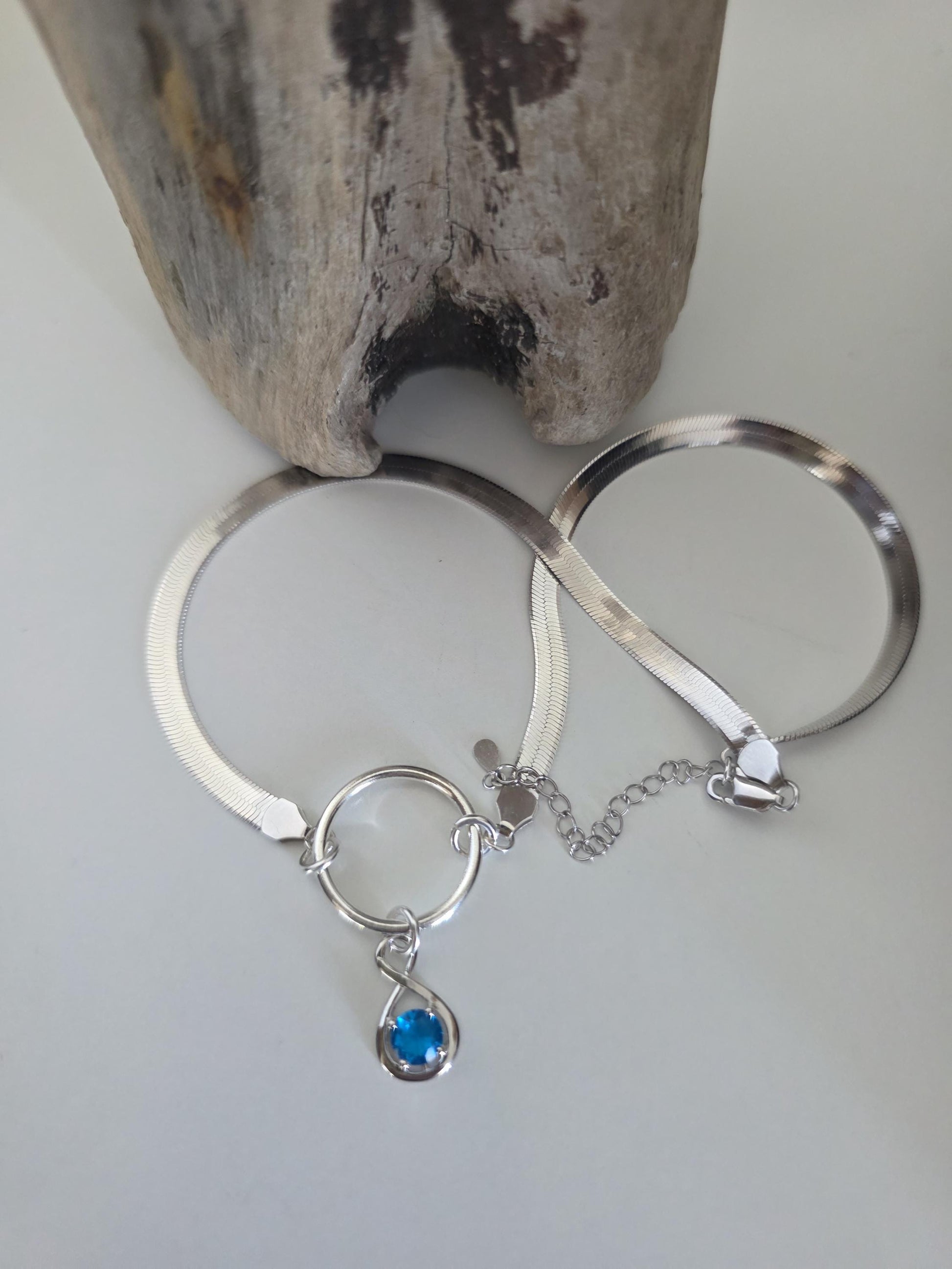 Sterling Silver Day Collar Necklace on 5mm Herringbone Chain with Crystal Pendant - Locking Option - Partner Jewelry