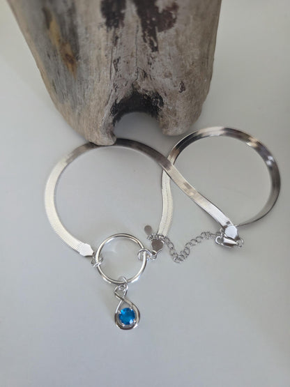 Sterling Silver Day Collar Necklace on 5mm Herringbone Chain with Crystal Pendant - Locking Option - Partner Jewelry