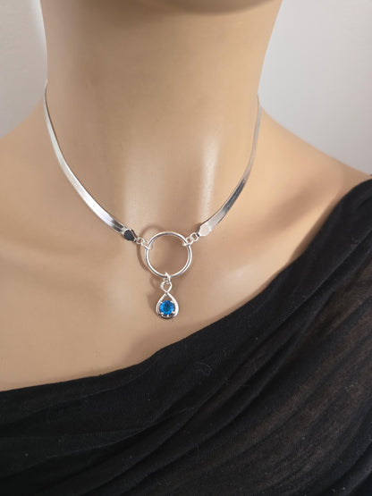 Sterling Silver Day Collar Necklace on 5mm Herringbone Chain with Crystal Pendant - Locking Option - Partner Jewelry