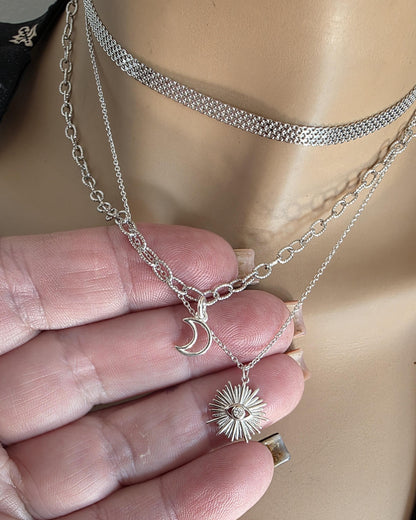 Sterling Silver Layered Witchy Celestial Necklace Set - Evil Eye and Moon Jewelry