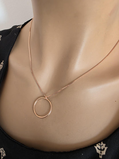 Rose Gold Vermeil On Sterling Silver Eternity Necklace O Ring - Luxury Partner Commitment Jewelry