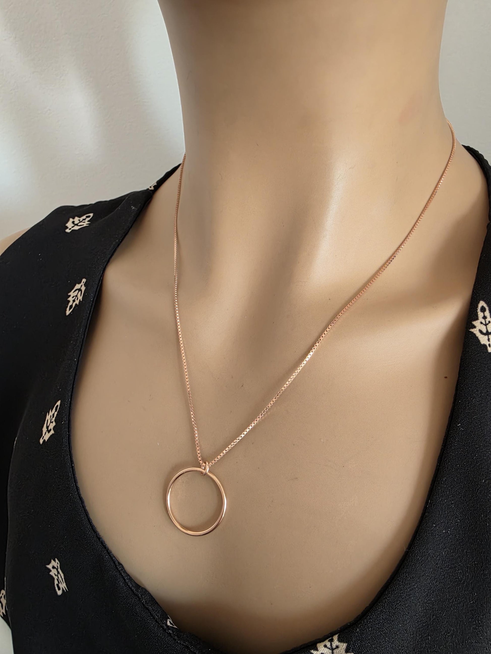 Rose Gold Vermeil On Sterling Silver Eternity Necklace O Ring - Luxury Partner Commitment Jewelry