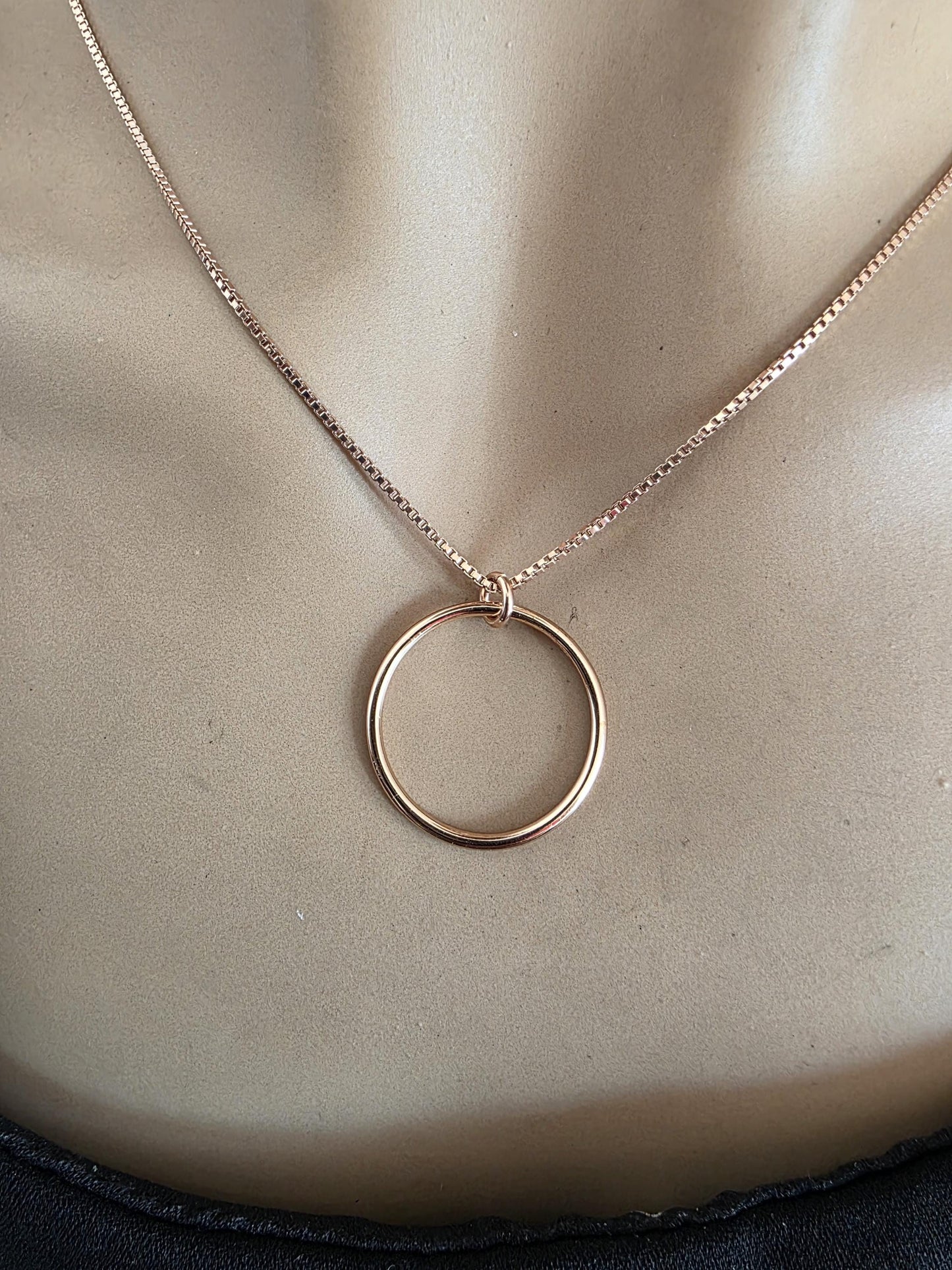 Rose Gold Vermeil On Sterling Silver Eternity Necklace O Ring - Luxury Partner Commitment Jewelry