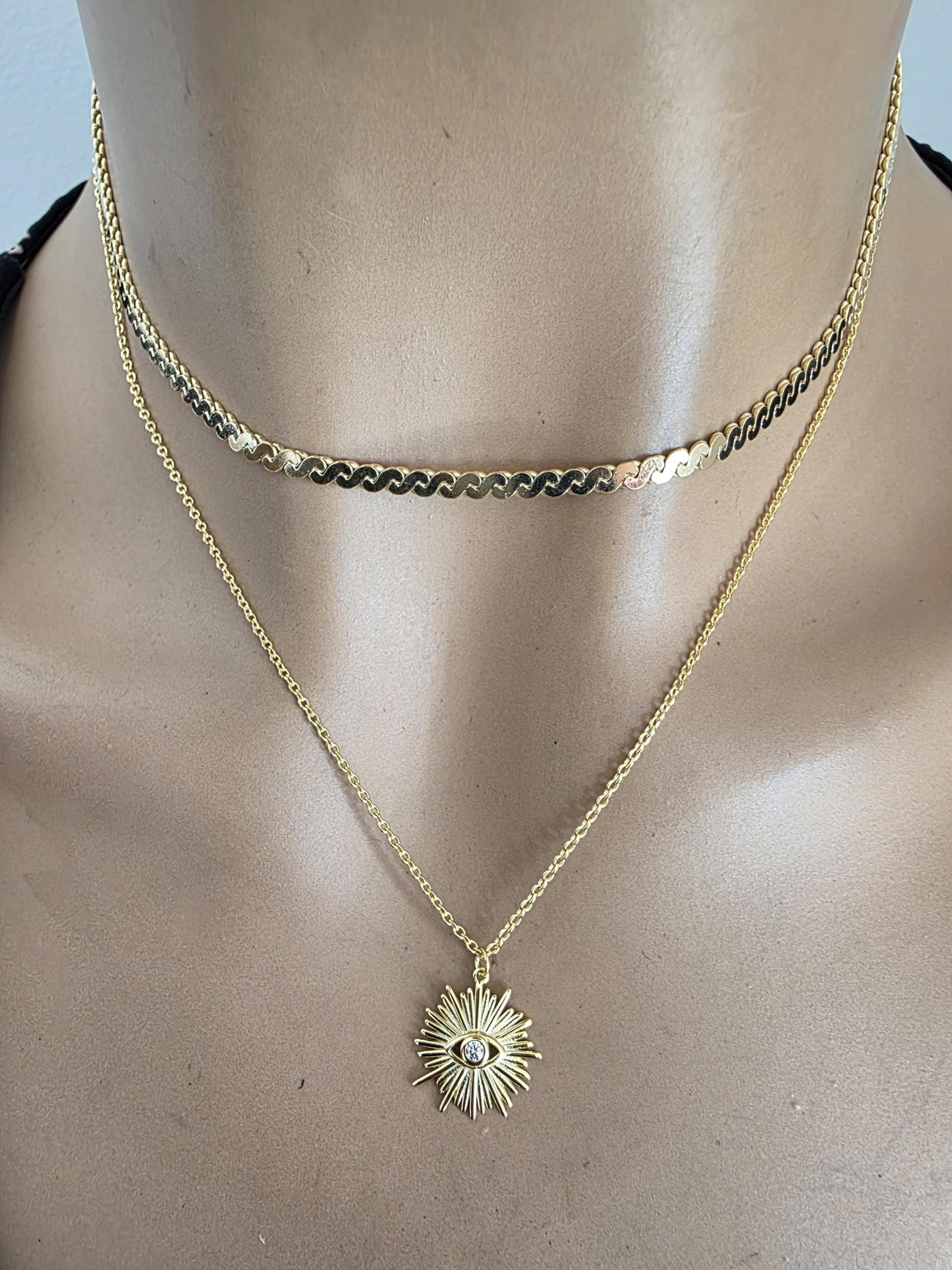 Gold Vermeil on Sterling Silver Evil Eye Layered Necklace Set | Serpentine Chain & Protective Talisman Pendant
