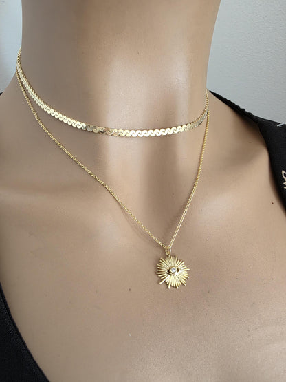 Gold Vermeil on Sterling Silver Evil Eye Layered Necklace Set | Serpentine Chain & Protective Talisman Pendant