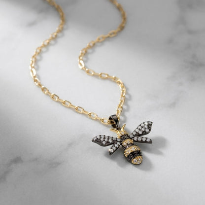 Gold Vermeil over Sterling Silver Layered Necklace Set with Bumble Bee - Cute Summer Garden Jewelry