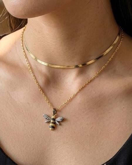 Gold Vermeil over Sterling Silver Layered Necklace Set with Bumble Bee - Cute Summer Garden Jewelry