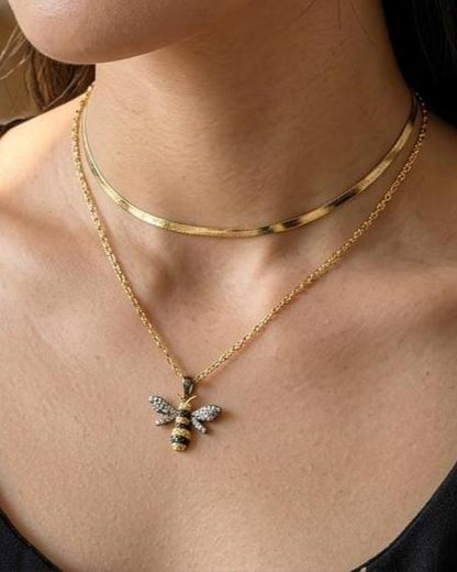 Gold Vermeil over Sterling Silver Layered Necklace Set with Bumble Bee - Cute Summer Garden Jewelry