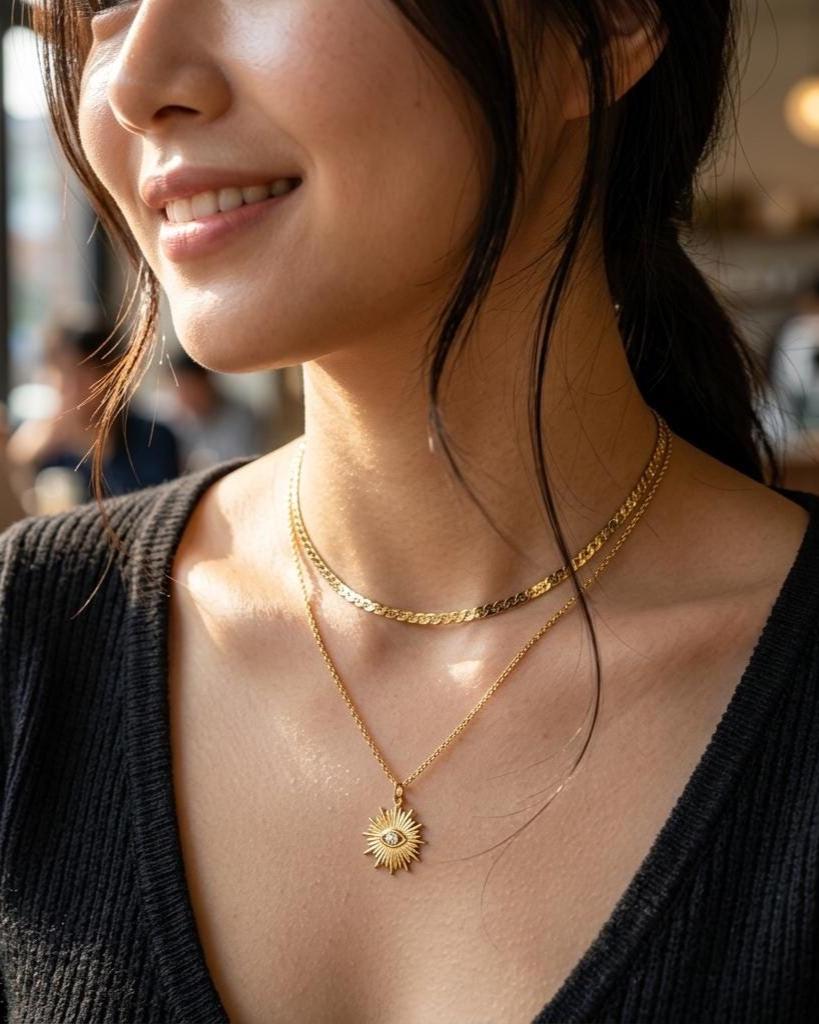 Gold Vermeil on Sterling Silver Evil Eye Layered Necklace Set | Serpentine Chain & Protective Talisman Pendant