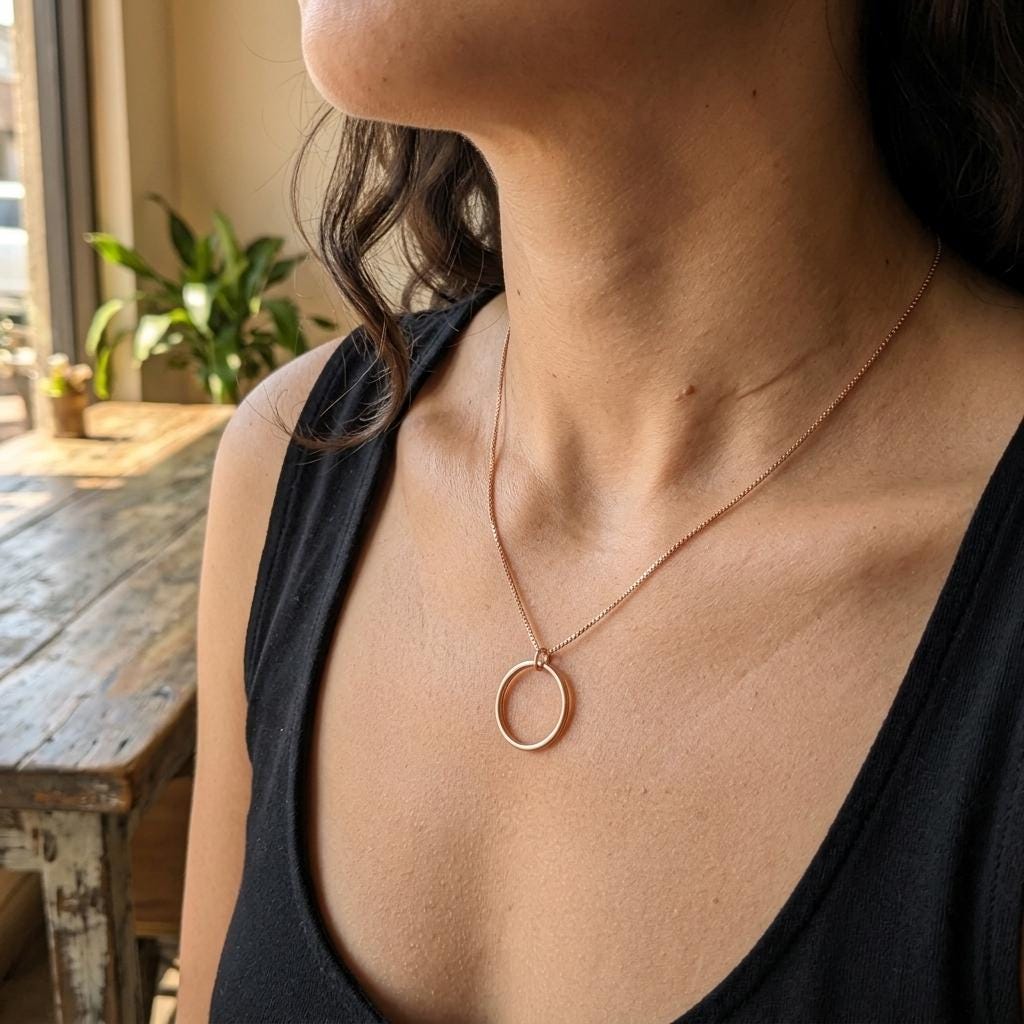 Rose Gold Vermeil On Sterling Silver Eternity Necklace O Ring - Luxury Partner Commitment Jewelry