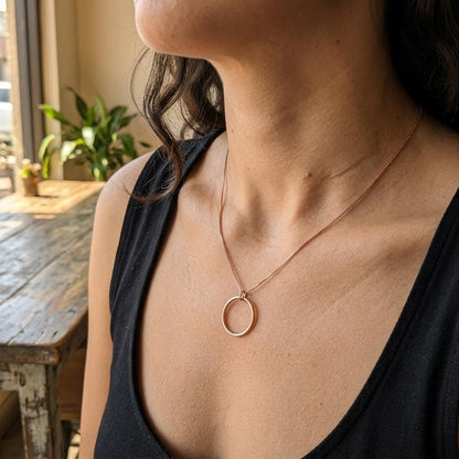Rose Gold Vermeil On Sterling Silver Eternity Necklace O Ring - Luxury Partner Commitment Jewelry