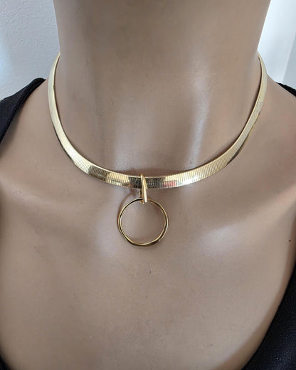 Reversible Sterling Silver & Gold Vermeil Omega Collar Necklace – 6mm Dual-Tone O-Ring Day Collar