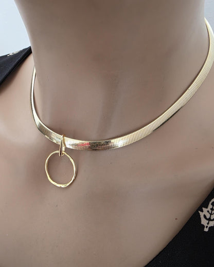 Reversible Sterling Silver & Gold Vermeil Omega Collar Necklace – 6mm Dual-Tone O-Ring Day Collar