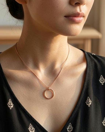 Rose Gold Vermeil On Sterling Silver Eternity Necklace O Ring - Luxury Partner Commitment Jewelry