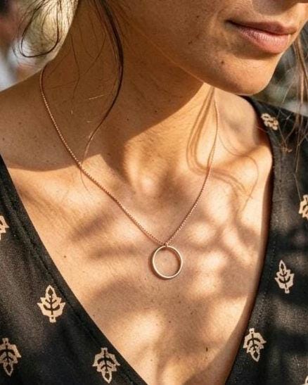 Rose Gold Vermeil On Sterling Silver Eternity Necklace O Ring - Luxury Partner Commitment Jewelry
