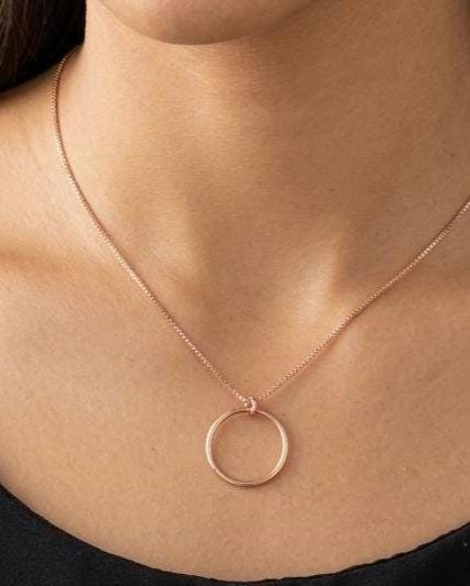 Rose Gold Vermeil On Sterling Silver Eternity Necklace O Ring - Luxury Partner Commitment Jewelry