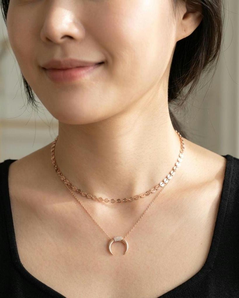 Rose Gold Vermeil Sterling Silver Crescent Horn Moon Layered Choker Necklace - Celestial Fine Jewelry