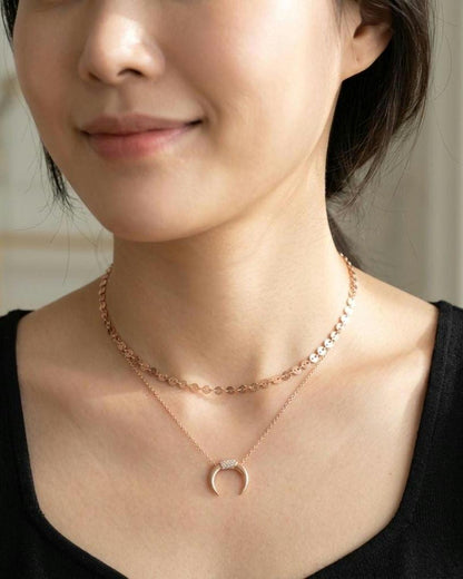 Rose Gold Vermeil Sterling Silver Crescent Horn Moon Layered Choker Necklace - Celestial Fine Jewelry