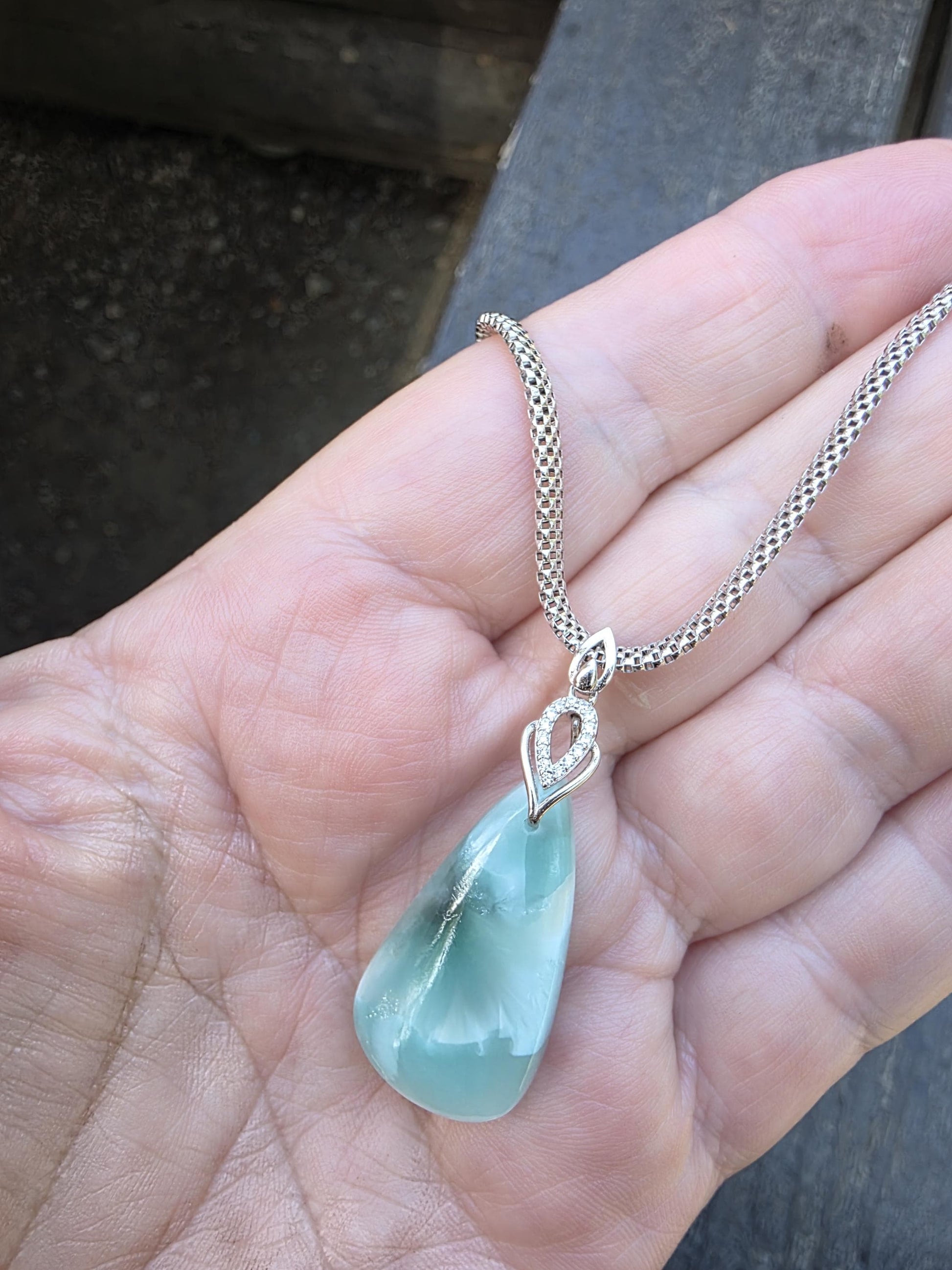 Sterling Silver Hemimorphite Caribbean Turquoise Pendant Necklace - Beautiful, Elegant Beach Jewelry
