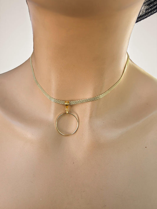 Gold Vermeil Over Sterling Silver Eternity Ring Pendant Bismarck Chain Necklace - Luxury Devotion Partner Jewelry