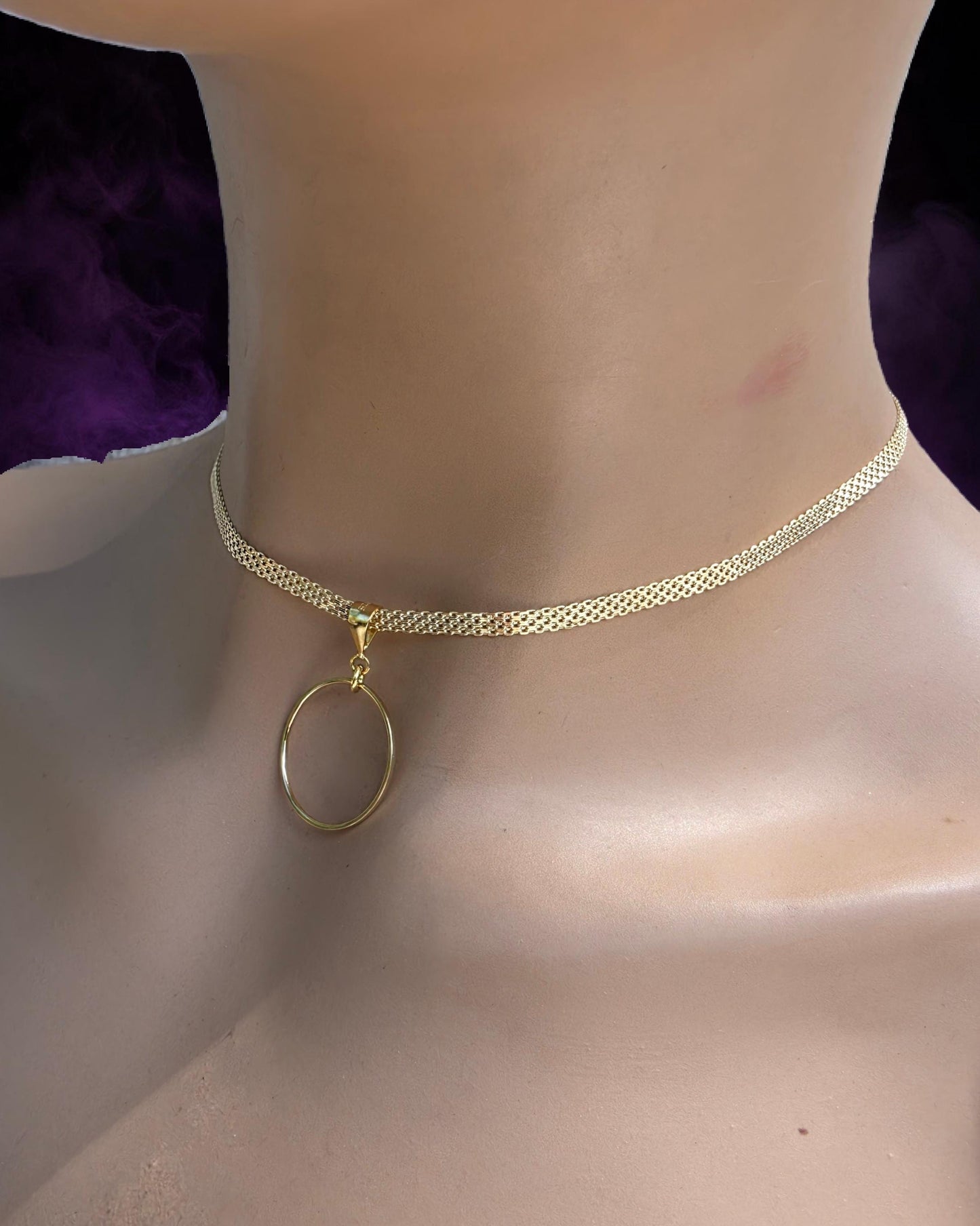 Gold Vermeil Over Sterling Silver Eternity Ring Pendant Bismarck Chain Necklace - Luxury Devotion Partner Jewelry