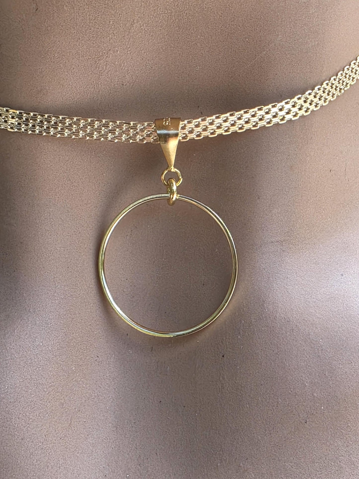 Gold Vermeil Over Sterling Silver Eternity Ring Pendant Bismarck Chain Necklace - Luxury Devotion Partner Jewelry
