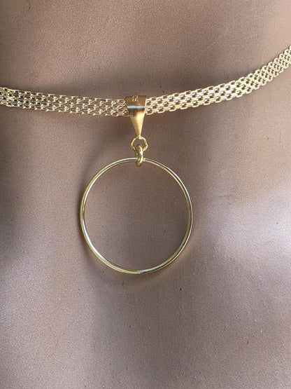 Gold Vermeil Over Sterling Silver Eternity Ring Pendant Bismarck Chain Necklace - Luxury Devotion Partner Jewelry