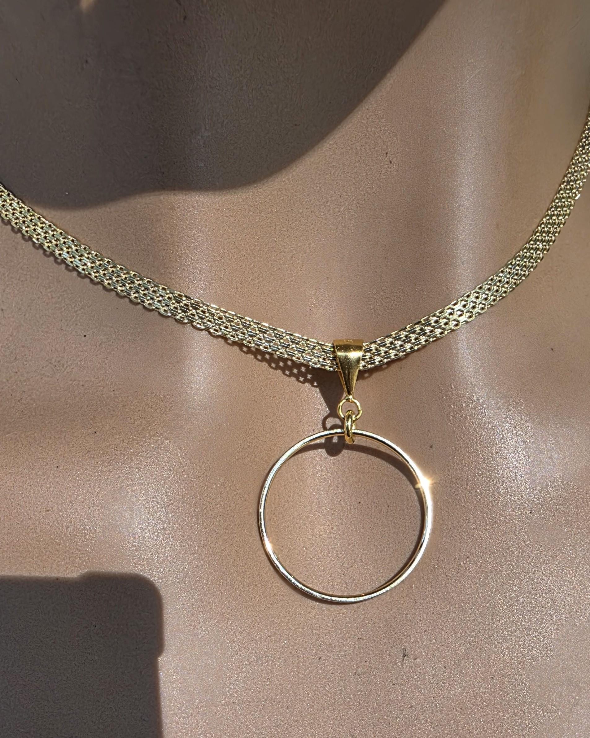 Gold Vermeil Over Sterling Silver Eternity Ring Pendant Bismarck Chain Necklace - Luxury Devotion Partner Jewelry