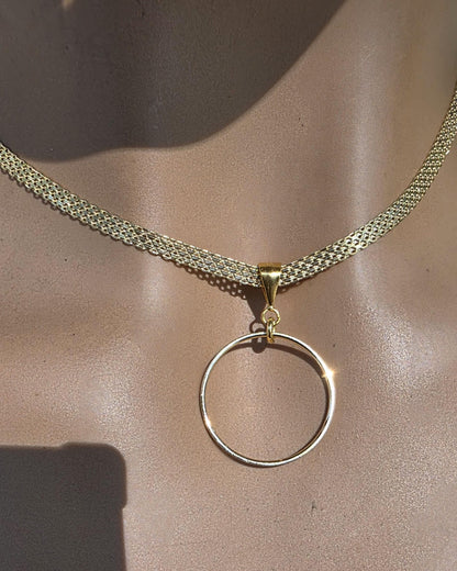 Gold Vermeil Over Sterling Silver Eternity Ring Pendant Bismarck Chain Necklace - Luxury Devotion Partner Jewelry
