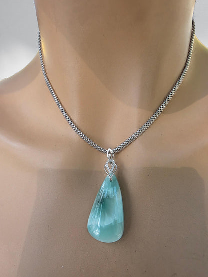 Sterling Silver Hemimorphite Caribbean Turquoise Pendant Necklace - Beautiful, Elegant Beach Jewelry