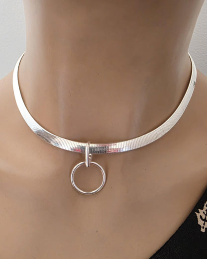 Reversible Sterling Silver & Gold Vermeil Omega Collar Necklace – 6mm Dual-Tone O-Ring Day Collar