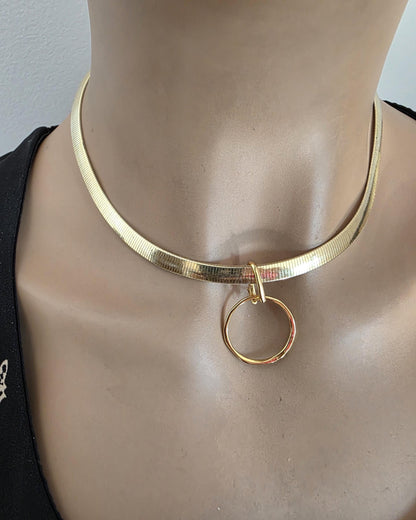 Reversible Sterling Silver & Gold Vermeil Omega Collar Necklace – 6mm Dual-Tone O-Ring Day Collar