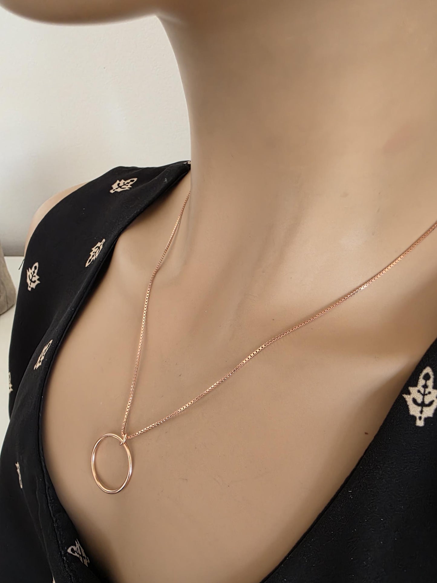 Rose Gold Vermeil On Sterling Silver Eternity Necklace O Ring - Luxury Partner Commitment Jewelry