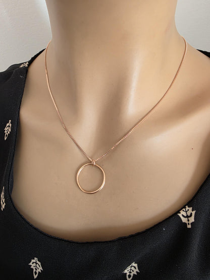 Rose Gold Vermeil On Sterling Silver Eternity Necklace O Ring - Luxury Partner Commitment Jewelry