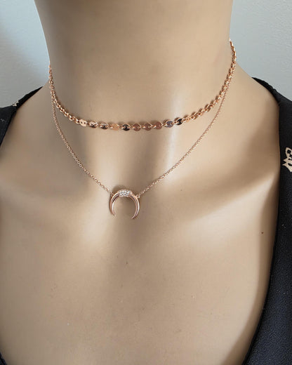 Rose Gold Vermeil Sterling Silver Crescent Horn Moon Layered Choker Necklace - Celestial Fine Jewelry