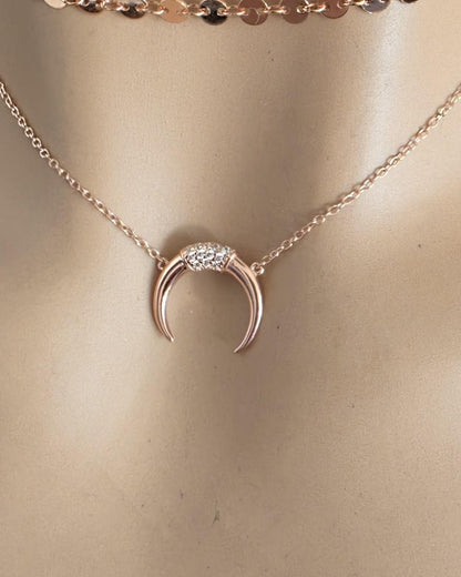 Rose Gold Vermeil Sterling Silver Crescent Horn Moon Layered Choker Necklace - Celestial Fine Jewelry
