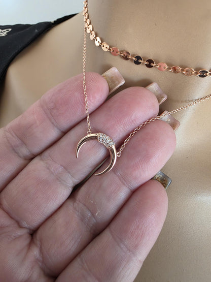 Rose Gold Vermeil Sterling Silver Crescent Horn Moon Layered Choker Necklace - Celestial Fine Jewelry