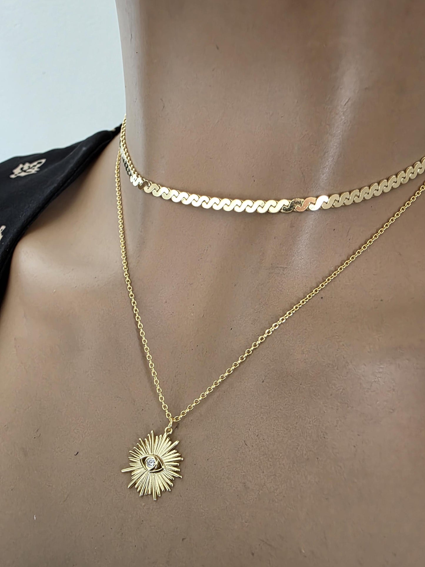 Gold Vermeil on Sterling Silver Evil Eye Layered Necklace Set | Serpentine Chain & Protective Talisman Pendant