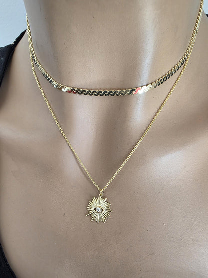 Gold Vermeil on Sterling Silver Evil Eye Layered Necklace Set | Serpentine Chain & Protective Talisman Pendant