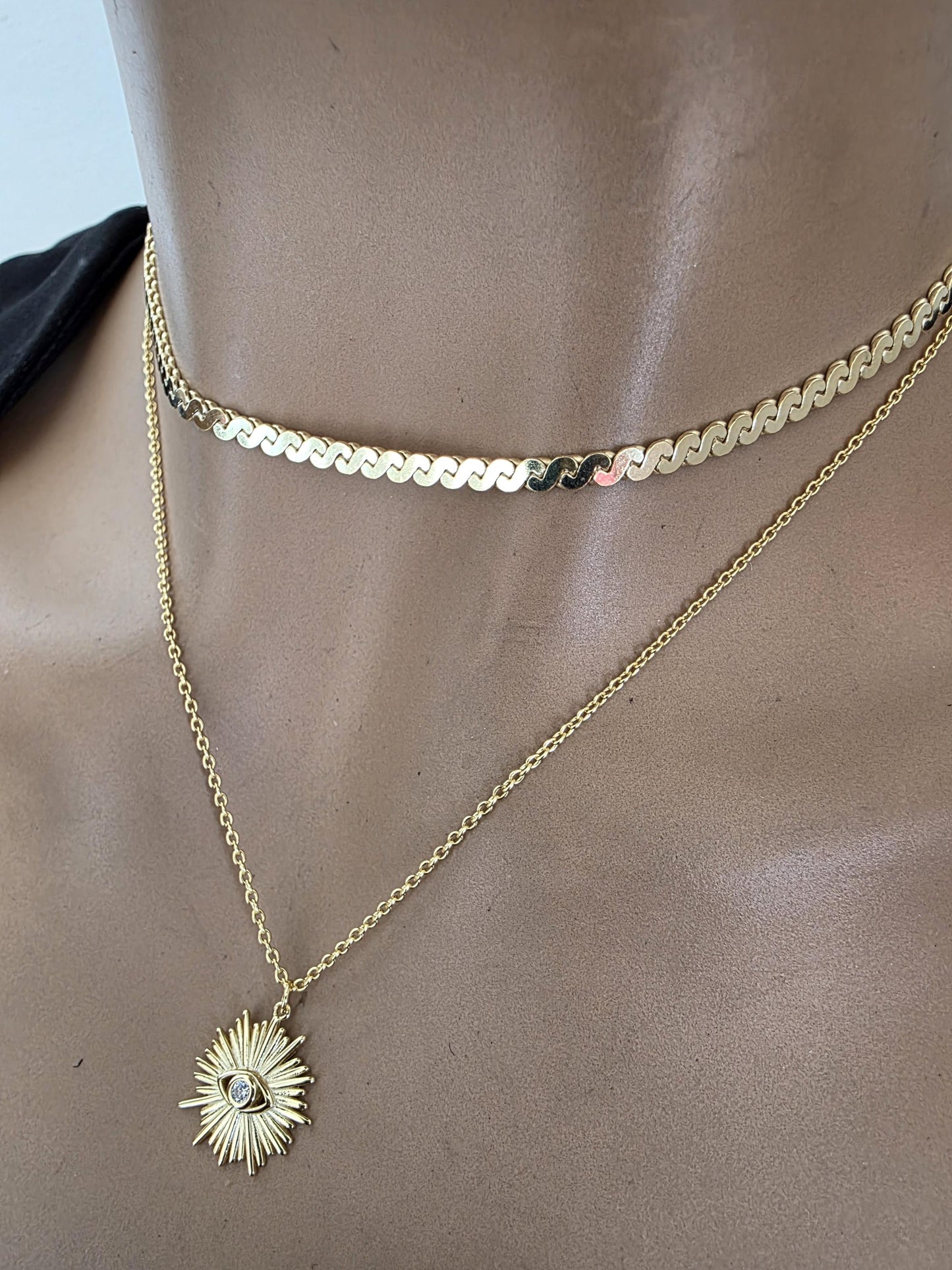 Gold Vermeil on Sterling Silver Evil Eye Layered Necklace Set | Serpentine Chain & Protective Talisman Pendant