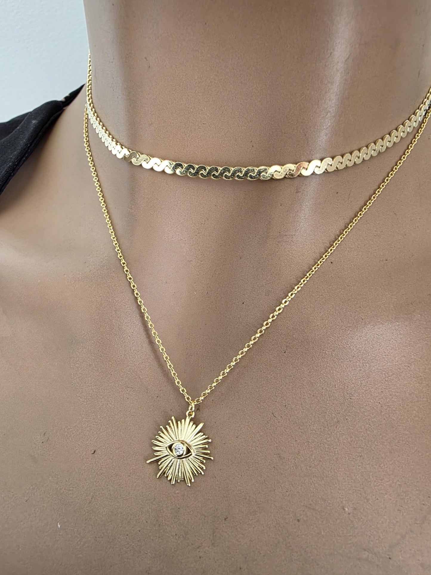 Gold Vermeil on Sterling Silver Evil Eye Layered Necklace Set | Serpentine Chain & Protective Talisman Pendant