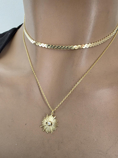 Gold Vermeil on Sterling Silver Evil Eye Layered Necklace Set | Serpentine Chain & Protective Talisman Pendant