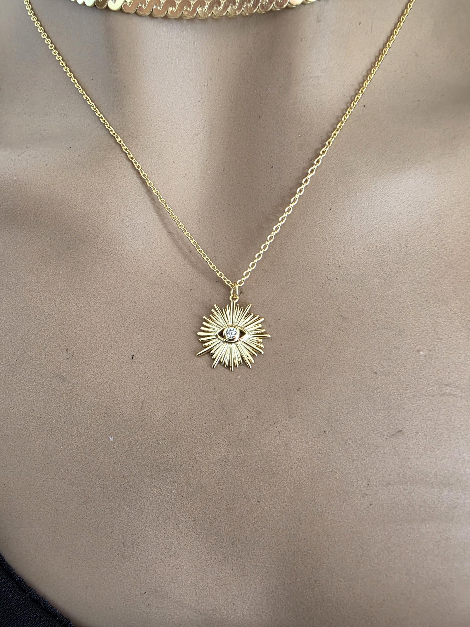 Gold Vermeil on Sterling Silver Evil Eye Layered Necklace Set | Serpentine Chain & Protective Talisman Pendant