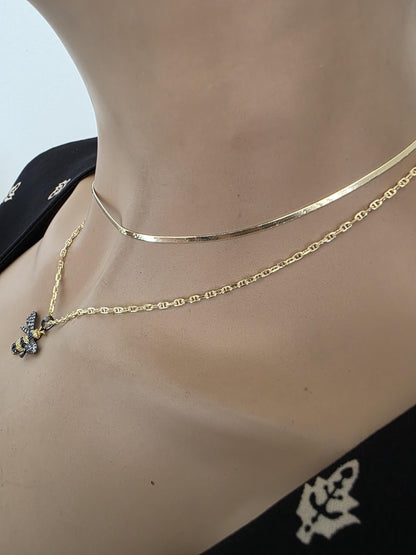Gold Vermeil over Sterling Silver Layered Necklace Set with Bumble Bee - Cute Summer Garden Jewelry